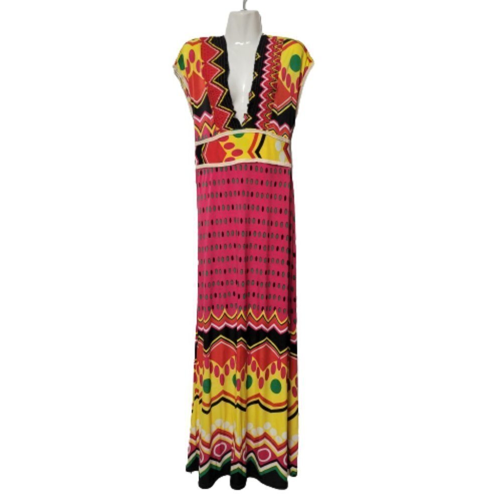 SUMMER Red Maxi Cover up Abstract Print Cap Sleeve Casual Comfy Long Dress